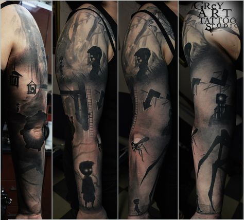 Another one great work of Alexander "Grey" Harciz - PC game LIMBO. Sooooo cool! Limbo Tattoo, Limbo Game, Video Game Tattoos, Gif Disney, Gaming Tattoo, Gambling Tattoo, Bad Tattoos, Badass Tattoos, Tattoo Videos