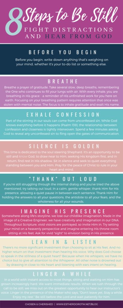 Do you struggle to be still and hear God's voice. These 8 steps will help you fight distractions and hear from God. Sign up for the FREE Bible study workbook with Scripture writing printable and Bible reading plans. how to have a quiet time with God | learn how to be still and know God | effective prayer #biblestudy #prayer #hearinggod Devotional Time With God, How To Have Quiet Time With God, Quiet Time With God Ideas, Hearing From God, How To Be More Quiet, How To Be Closer To God, Time With God Ideas, Prayer Before Reading The Bible, How To Be Quiet