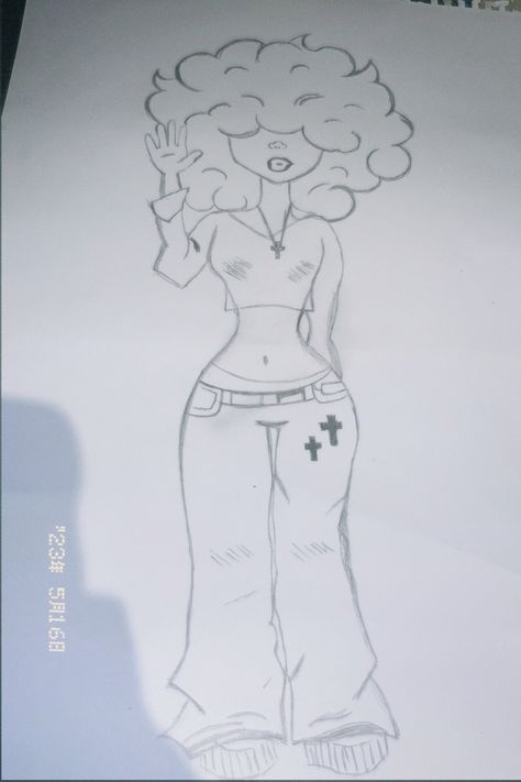 Art Drawings Y2k, Y2k Hair Drawing, Hair Drawing Ideas, Graffiti Art Drawings, Drawing Y2k, Cute Drawings Of People, Easy People Drawings, Hiphop Art, Easy Graffiti Drawings