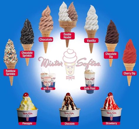 Mr Softee, Soda Float, Mister Softee, Coffee Food Truck, Soda Floats, Ice Cream Menu, Cherry Strawberry, Pineapple Strawberry, Ice Bars