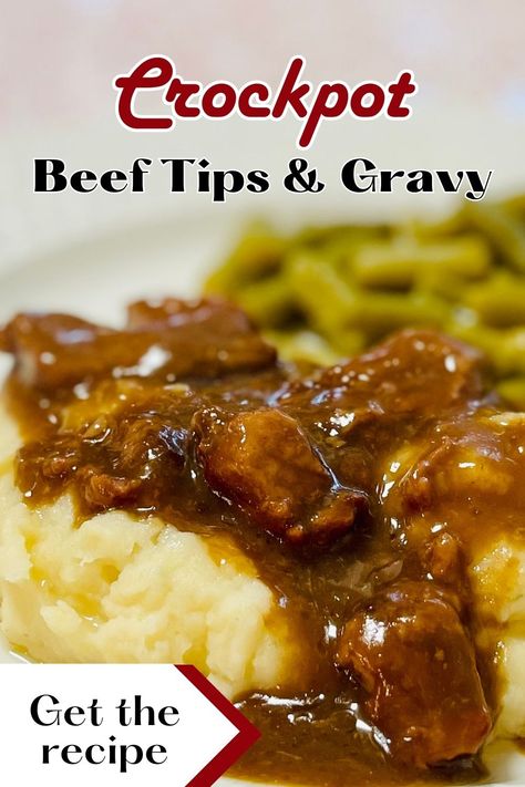 This easy Crockpot recipe makes the best ever tender and tasty beef tips with gravy. Use stew meat, tri-tips or sirloin. Serve rice or mashed potatoes for a delicious weeknight meal. #dinnerrecipe Tritip In Crock Pot, Recipes With Beef Stew Meat Crockpot, Crock Pot Tri Tip Recipes, Stew Meat Recipes Crock Pot Easy, Recipe For Beef Tips, Crockpot Beef Tips And Gravy, Beef Tips And Gravy Recipe, Crockpot Beef Tips, Beef Tips And Rice