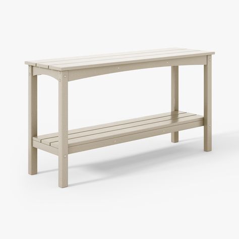 PRICES MAY VARY. All Weather, UV-resistant, and Durable HDPE Polyethylene Construction. Two Shelf Design for Optimized Storage and Organization. Resistant to Sun Exposure, Snow, Rain, Mold, & Wet Rot. DIMENSIONS DESIGNED WITH YOU IN MIND: Order Includes: One (1) Console Table. Assembled: 55" W x 16.65" D x 29" H. Item Weight: 66.5 lbs. Weight Capacity: 300 lbs. MATERIAL CRAFTSMANSHIP UNVEILED – OUR MATERIALS: HDPE Plastic. Marine Grade Stainless Steel. BUILT TO ENDURE: UNYIELDING MATERIAL RESIST Shelf Console Table, Outdoor Buffet, Shelf Console, Outdoor Ambiance, Bedroom Furniture Bench, Outdoor Console Table, Buffet Console, Snow Rain, Living Room Furniture Chairs