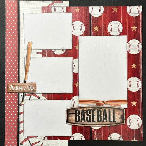 2 page layout kit -12x12. This kit has been created by Crop-A-Latte. All items are precut and ready to assemble. You'll also receive easy to follow instructions with a photo of the finished kit. Baseball Scrapbook Layouts, Baseball Scrapbook, Scrapbook Club, Scrapbooking Sports, Page Scrapbooking, Baseball Crafts, Scrapbook Design Layout, Photo Layout, Scrapbook Boys