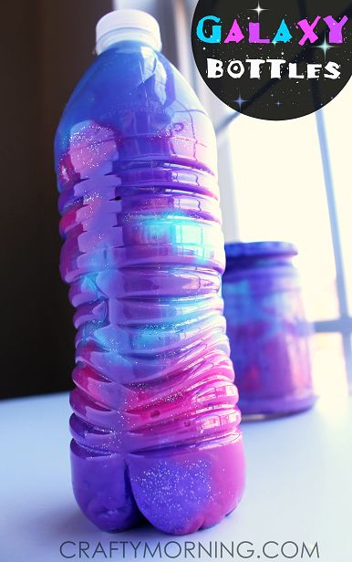 How to Make Galaxy Jars & Bottles (Fun Kids Activity) | CraftyMorning.com Summer Crafts, Diy For Kids, Galaxy Bottles, Summer Art Projects, Summer Crafts For Kids, Crafts Kids, Summer Art, Diy Crafts For Kids, Kids Crafts