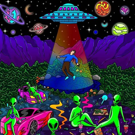 Trippy Alien, Trippy Pictures, Trippy Wall Art, Trippy Iphone Wallpaper, Art Trippy, Trippy Wall, Alien Drawings, Alien Aesthetic, Arte Alien