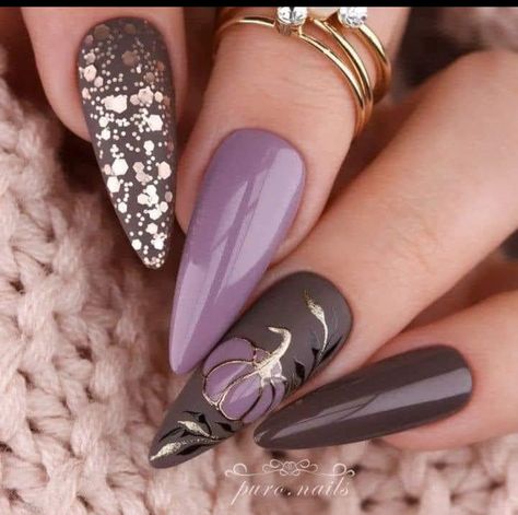 September Nails, Pumpkin Nails, October Nails, Purple Nail, Thanksgiving Nails, Halloween Nail Designs, Fall Nail Art, Autumn Nails, Dream Nails