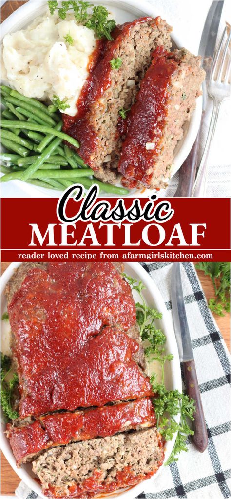 Meatloaf with glaze on white oval serving plate. Grandmas Meatloaf Recipes, Grandmas Meatloaf, Basic Meatloaf, The Best Meatloaf Recipe, Best Meatloaf Recipe, The Best Meatloaf, Pan Fried Potatoes, Best Easy Dinner Recipes, Homemade Meatloaf