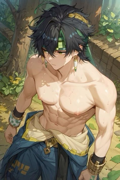 Kinich Genshin, Anime Guys Shirtless, Boy Models, Character Design Male, Anime Boyfriend, Handsome Anime Guys, Handsome Anime, Cute Anime Guys, Japanese Anime