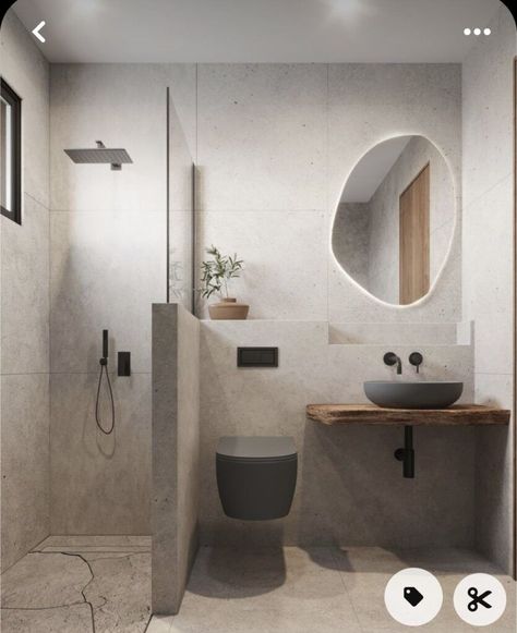 Minimalist Wc Design, Tiny Japandi Bathroom, Minimalist Bathroom Small Simple, Small Nordic Bathroom, Minimal Wc Design, Small Bathroom Interior Minimalist, Minimal Washroom Design, Small Toilet And Shower Room Ideas, Big Tiles Small Bathroom