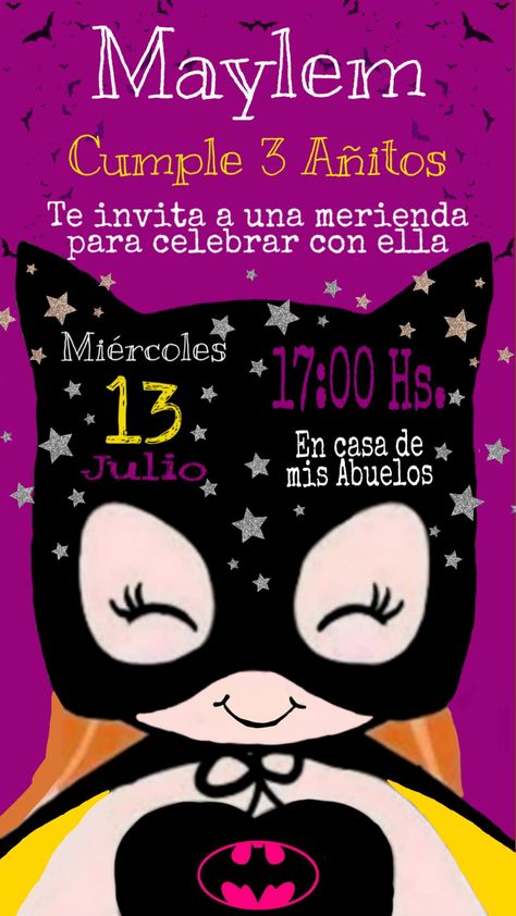 Invitaciones Digitales batgirl Bat Girl, Batgirl, Girl Birthday, Minnie Mouse, Birthday