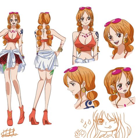 All Nami Outfits, Nami Inspired Outfits, Nami Stampede Outfit, One Piece Anime Nami Outfits, Nami Hairstyles, One Piece Nami Costume, Nami Outfits Inspired, One Piece Hairstyles, Nami Outfits Style One Piece