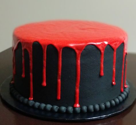 Red and Black Drip Cake Black Cake Red Drip, Red And Black Drip Cake, Black And Red Marble Cake, Black Cake With Red Drip, Red Black Cake Birthday, Red And Black Cakes Birthday, Red And Black Cake For Men, Red And Black Cakes, Vampire Cake Birthday