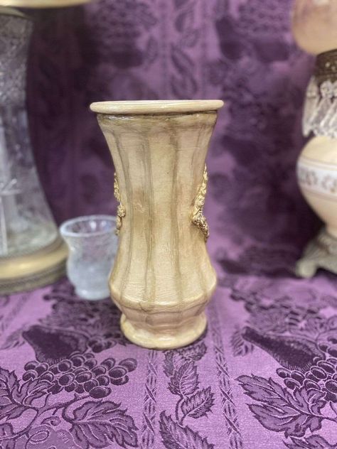 Custom Stained Glass Vase Floral Antiqued Decoupage https://www.stylin-spirit.com/products/glass-vase-floral-antiqued Stylin Spirit #Hot Stained Glass Vase, Painted Glass Vases, Custom Stained Glass, White Paint, White Paints, My Flower, Decorative Painting, Glass Bottles, Handmade Crafts