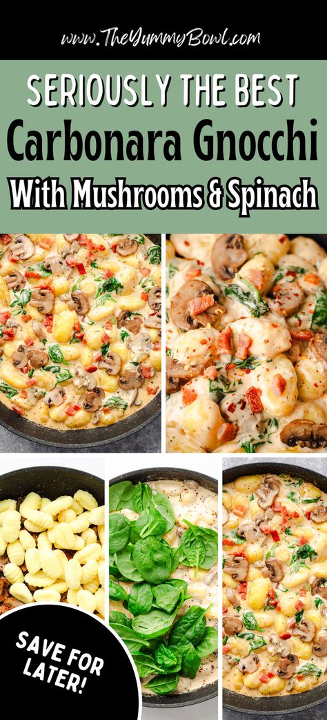 Tender gnocchi, earthy mushrooms, and fresh spinach tossed in a creamy sauce – the ultimate comfort food that’s ready in just 20 minutes! Perfect for busy weeknights. #GnocchiRecipe #CreamyPasta #QuickDinner #VegetarianRecipe #ComfortFood Gnocchi Recipes Vegetarian, Gnocchi Casserole, Spinach Gnocchi, Cream Sauce Pasta, Mushroom Spinach, Recipes For The Whole Family, Best Pasta Recipes, Pasta Casserole, Gnocchi Recipes