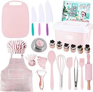 JoyTown Kids Cooking and Baking Set with Storage Case –Complete Cooking Supplies for The Junior Chef with Cookbook, Knives, Timer, Kids Baking Kit for Girls & Boys – Real Utensils Accessories - Pink Kids Cooking Set, Kids Baking Kit, Baking Gift Set, Kids Baking Set, Junior Chef, Kids Baking, Easy Bake Oven, Kids Cookbook, Cooking Kit