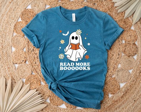 Halloween Cricut Shirts, Halloween Reading, Books Shirt, Retro Ghost, Read More Books, Book Tshirts, Book Shirts, Halloween Books, Rainbow Shirt