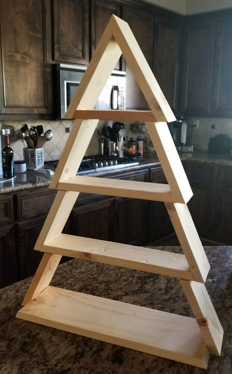 Christmas Tree Wood Crafts Diy Projects, Wooden Christmas Tree Shelves, Wooden Hanging Christmas Tree, Modern Farm Christmas Decor, Wood Christmas Tree With Shelves, Diy Christmas Tree Shelf, Woodworking Christmas Tree, Pine Tree Shelf, Wood Christmas Tree Display