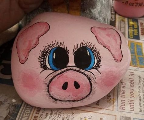 Pig Rock Painting, Painted Rocks Animals Easy, Painted Garden Rocks, Pig Painting, Garden Rock Art, Pig Art, Diy Rock Art, Painted Rock Animals, Stone Art Painting