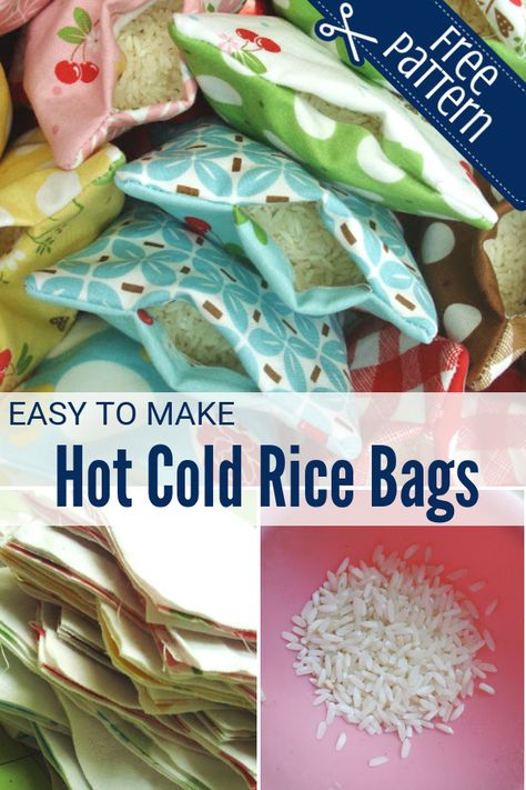 Hot Cold Rice Bag | Free Pattern Heat Rice Bags Diy, Diy Hot Cold Rice Packs, How To Make A Hot Pack Rice Bags, Homemade Heating Pad Easy, Making Rice Bags Heating Pads, How To Make Rice Heat Packs, Hot Rice Pack, How To Make Rice Bags Heating Pads, Flannel Rice Bag Diy