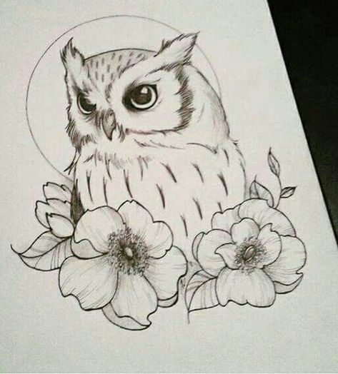 Drawing for a tattoo Owl Tattoo Drawings, Flower Tattoo Drawings, Owl Tattoo Design, Neck Tattoos, Tiny Tattoo, Owls Drawing, Soyut Sanat Tabloları, Owl Tattoo, Flower Tattoo Designs