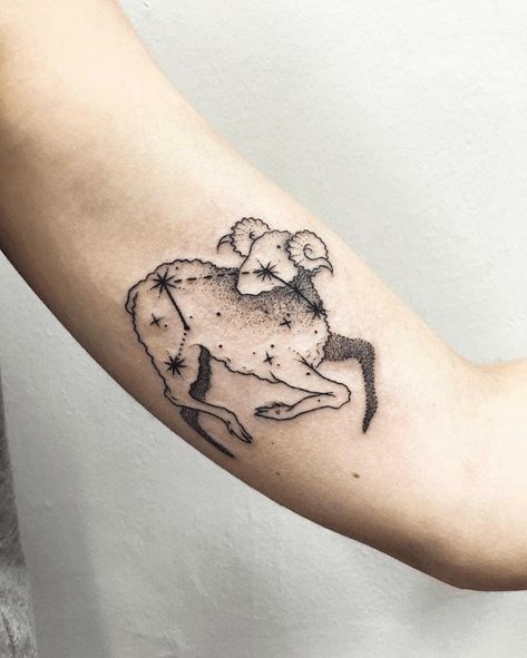 Magick Tattoo, Aries Tattoo Designs, Aries Zodiac Tattoos, Aries Ram Tattoo, Aries Constellation Tattoo, Ram Tattoo, Aries Women, Horoscope Tattoos, Omerta Tattoo