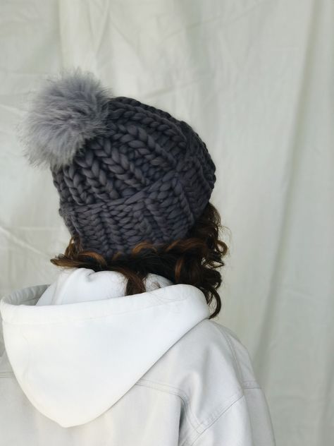 Wool Knit Hat, Loom Knit Hat, Crochet Mittens Pattern, Beanie With Pom Pom, Crochet Winter Hats, Chunky Beanie, Chunky Hat, Wooly Hats, Chunky Knit Hat