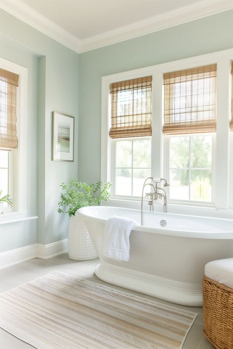 Sherwin Williams Rainwashed - Jenna Kate at Home Green Coastal Bathroom, Bathroom Color Palette Ideas, Light Bathroom Paint Colors, Light Green Bathroom Walls, Light Blue Green Paint Colors, Light Blue Bathroom Walls, Bathroom Green Paint, Light Green Wall Paint, Sea Green Bathroom