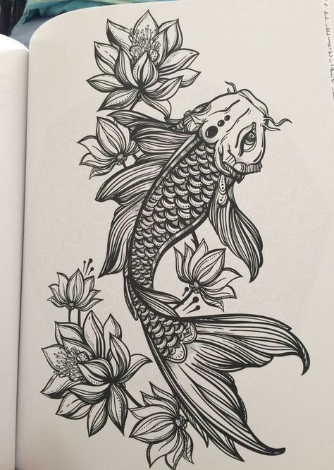 Fish And Flowers, Tattoo Koi, Koi Tattoo Design, Tattoo Painting, Koi Fish Drawing, Kunst Tattoos, Pisces Tattoos, Polynesian Tattoos, Koi Tattoo