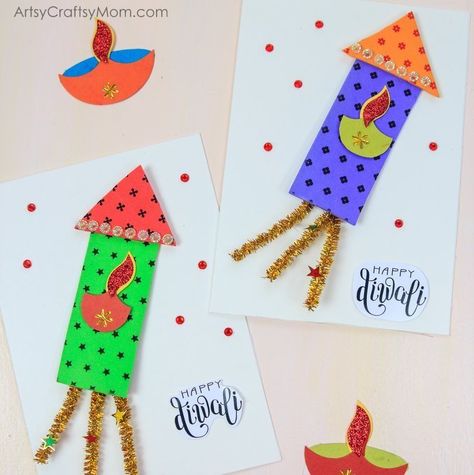 Dusherra Craft Ideas, Dusshera Crafts For Kids, Diwali Activity For Kids, Diwali Crafts For Kids, Diwali Craft For Children, Diwali Card Making, Diwali For Kids, Diwali Art, Diwali Crafts