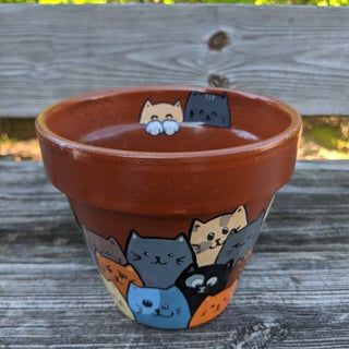 Painted Cats Terracotta Flower Pot : 7 Steps (with Pictures) - Instructables Paint On Clay Pots, Painted Pots Terracotta, Painted Pots Diy Creative, Clay Pot Art, Easy Flower Pot Painting Ideas, Cute Painted Pots, Brown Pot Painting Ideas, Cute Pots For Plants, Terracotta Pot Painting