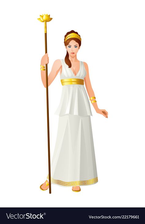 Greek gods and goddess hera Royalty Free Vector Image Hera Goddess Props, Hera The Goddess, Hera Goddess Costume, Hera Drawing, Hera Costume, Greek Mythology Costumes, Greek Goddess Hera, Hellenic Aesthetic, Mythology Costumes