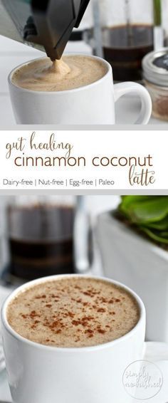 Gut-healing Cinnamon Coconut Latte | Start your day off right with this creamy delicious coffee drink - abundant in metabolism boosting fats and gut-healing collagen. Coconut Latte, Paleo Drinks, Candida Diet, Delicious Coffee, Bulletproof Coffee, Coffee Recipe, Gut Healing, Think Food, Idee Pasto Sano