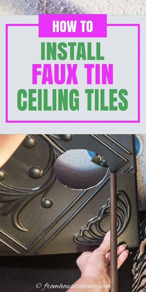 Diy Glam Decor, Covering Popcorn Ceiling, Removing Popcorn Ceiling, Light Fixture Covers, Faux Tin Ceiling, Faux Tin Ceiling Tiles, Sewing Room Storage, Faux Tin, Popcorn Ceiling