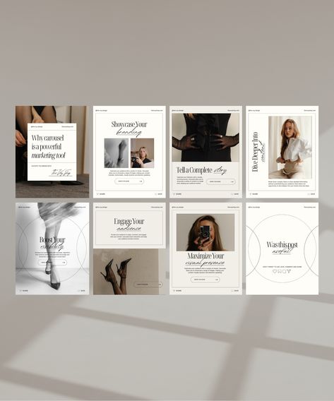 This collection of premade Instagram Carousel Post Templates elevates your social media with 8 modern, aesthetic, and minimalist graphics, fully customizable in Canva. 
.#CanvaTemplates #SocialMediaDesign #InstagramIdeas #PinterestTemplates #CreativeCanva Va Instagram Post Ideas, Aesthetic Ig Post Template, Instagram Swipe Post Design, Instagram Post Minimalist, Aesthetic Carousel Post, Minimalist Post Design, Instagram Carousel Design Ideas, Instagram Aesthetic Post, Instagram Post Design Ideas