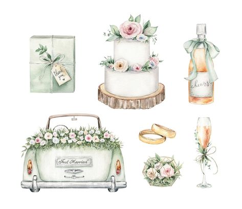 Wedding Watercolor Illustration, Anniversary Clipart, Wedding Clipart Free, Romantic Stickers, Wedding Card Decorations, Wedding Agenda, Wedding Clip Art, Wedding Color Schemes Spring, Wedding Artwork