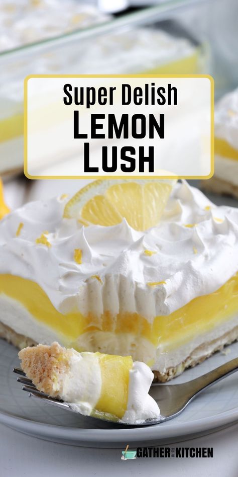 Experience the ultimate refreshment with this Lemon Lush, a layered dessert that's bursting with bright, tangy flavors. Ideal for summer potlucks or spring gatherings, this easy dessert combines the zesty allure of lemon with the sweet, airy touch of Cool Whip. This lemon delight is not just a dessert; it's a refreshing way to end any meal on a high note. Lemon Lush Recipe, Lemon Lasagna, Strawberry Cobbler Recipes, Lemon Lush Dessert, Lush Dessert, Dirt Cake Recipes, Lush Cake, Lush Recipes, Lemon Lush