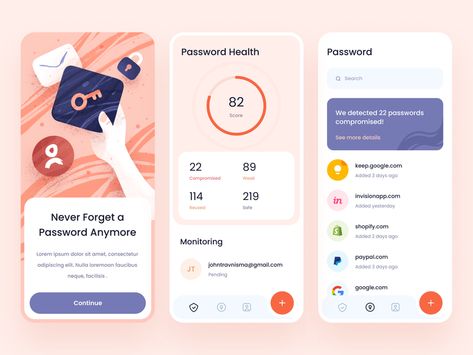 Password Manager App by Ghani Pradita for Paperpillar on Dribbble Password Manager App, Birthday Chart Classroom, Project Management Dashboard, Directory Design, App Interface Design, Password Manager, Dashboard Ui, App Interface, Mobile App Ui