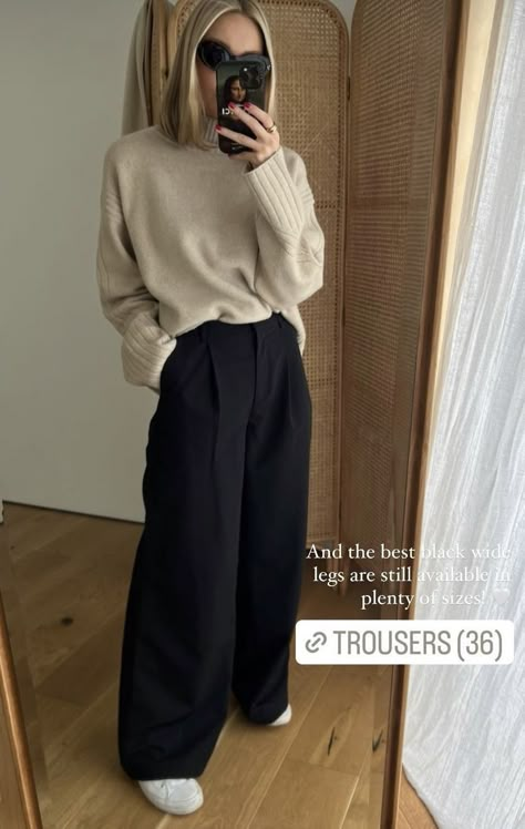 Jumper Office Outfit, Slacks Winter Outfit, Business Casual 2023 Fall, Smart Casual Fall Outfits For Women, Fall Slacks Outfit, Scandinavian Business Outfit, Baggy Smart Casual, Casual Work Outfits Winter 2023, Casual Wfh Outfits