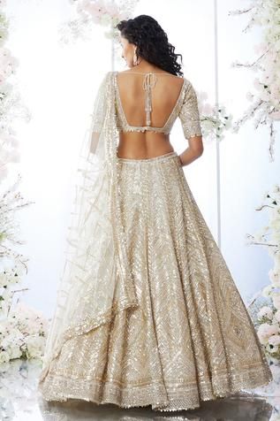 American Indian Dress, Gota Patti Lehenga, Sequin Lehenga, Seema Gujral, Square Neck Blouse, Gold Lehenga, Lehenga Blouse, Net Dupatta, Lehenga Designs