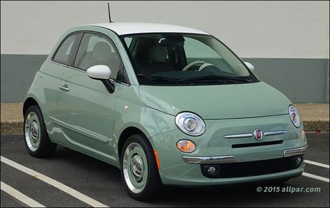 Fiat 500 Automatic, Mint Green Fiat 500, Green Fiat 500, Cute Small Cars, Fiat 500 Car, Fiat 500c, New Fiat, 2015 Cars, Automatic Car