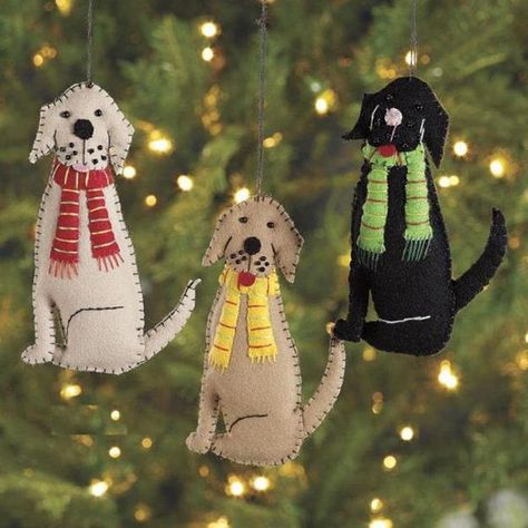 Excellent Christmas Gifts that Make Beautiful Winter Holiday Decorations Felt Dog Ornament, Come In, Animal Themes, Felt Dog, Winter Holiday Decorations, Felt Christmas Decorations, Felt Dogs, Felt Decorations, Felt Christmas Ornaments