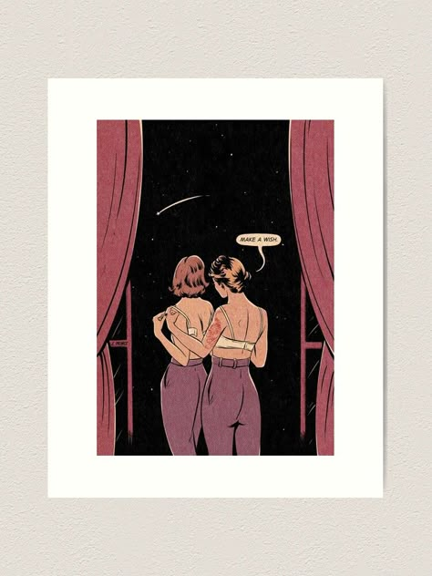 "make a wish" Art Print by jeniferprince | Redbubble Jenifer Prince, Sapphic Art, Vintage Lesbian, Heart Canvas, Lesbian Art, Lgbt Art, Queer Art, Belem, Oui Oui