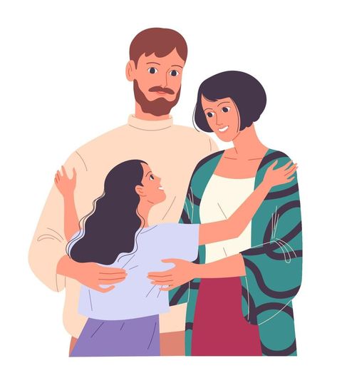 Family of young parents and daughters hugging. Family Hug, Parenting Daughters, Young Parents, Family Illustration, Art Competitions, Image Illustration, Art Reference, Graphic Art, Vector Images