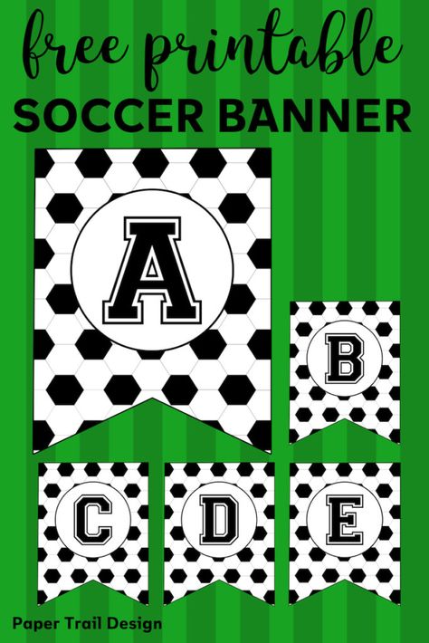 Free Printable Soccer Banner. Soccer party decorations idea. Print for soccer team party decor, birthday parties, or baby showers. #papertraildesign #soccerbirthdayparty #birthdayparty #birthdayparties #babyshower #soccerbabyshower #futbolparty #realfutbol #soccerrules #soccerrocks Football Soccer Party Decorations, Soccer Birthday Party Ideas Decorations, Football Themed Birthday Party Decorations, Birthday Soccer Theme, Soccer Birthday Decorations, Soccer Banner Ideas, Football Birthday Party Decorations, Soccer Birthday Party Ideas, Soccer Birthday Banner