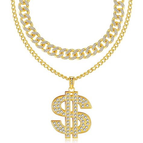 PRICES MAY VARY. Material: the Cuban link chain necklace is made of zinc alloy and rhinestones, the money chain necklace is made of solid zinc alloy material, it is sturdy, durable and plated, keeps the same color, and can be served for a long time Package Includes: comes with 2 pieces dollar chain necklace; The money chain necklace is about 27.5 inch/ 70 cm, 2.2 inches/ 5.7 cm width and 3.5 inches/ 9 cm in height; The Cuban link chain necklace size is about 18 inches/ 45 cm length; Your size is Necklace For Men, Prisoner Costume, Hip Hop Chains, Estilo Cholo, Dollar Sign, Cuban Link Chain Necklaces, Big Necklace, Fashion Eye Glasses, Cuban Link Chain