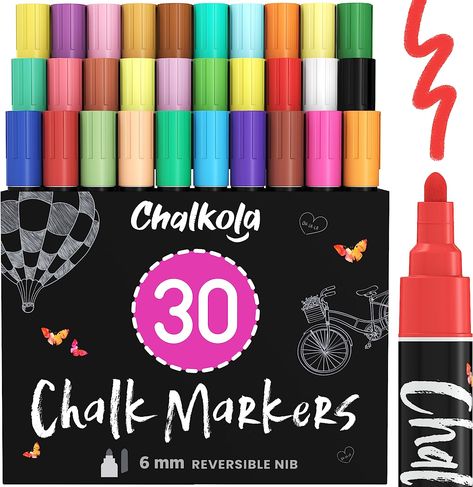 Extra Fine Tip Liquid Chalk Markers (30 Pack 1mm) Pastel + Neon Chalk Pens - Erasable Dry Erase Marker for Chalkboard, Blackboards, Window, Bistro Pastel, Led Writing Board, Chalk Labels, Window Markers, Chalkboard Markers, Liquid Chalk Markers, Chalk Pens, Liquid Chalk, Washable Paint