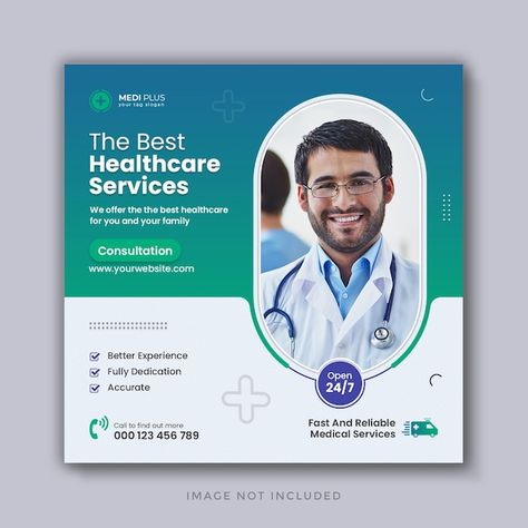 Medical healthcare social media banner a... | Premium Psd #Freepik #psd #banner #business #doctor #health Doctor Post Design Ideas, Medical Banner Design Ideas, Creative Medical Social Media Design, Doctors Creative Ads, Doctor Ads Creative, Healthcare Creative Ads, Doctor Infographic, Hospital Creative Ads, Medical Poster Design Ideas