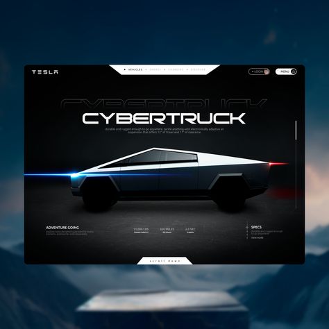 Cybertruck web concept by Marcelo Design X Tech Web Design, 3d Website, 3d Ui, Car Ui, Ui Inspiration, Gaming Laptops, Web Design Inspiration, Design Concept, Ui Ux Design