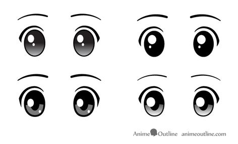 How to Draw Different Types of Anime Eyes - AnimeOutline Different Types Of Anime Eyes, Types Of Anime Eyes, Tutorial On Drawing, Face Doodles, Chibi Manga, Chibi Eyes, How To Draw Eyes, Chibi Body, Manga Eyes