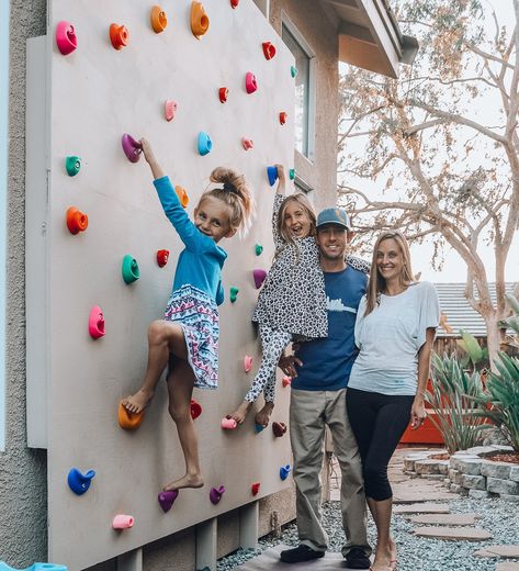 Build Rock Climbing Wall, Diy Kids Climbing Wall Outdoor, Diy Climbing Wall Outdoor, Outdoor Climbing Wall For Kids, Backyard Rock Climbing Wall, Rock Climbing Wall In House, Backyard Rock Wall, Rock Climbing Wall Outdoor, Outdoor Rock Climbing Wall